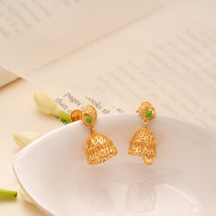 Dangling Bell Shaped Drop Golden Jhumkas