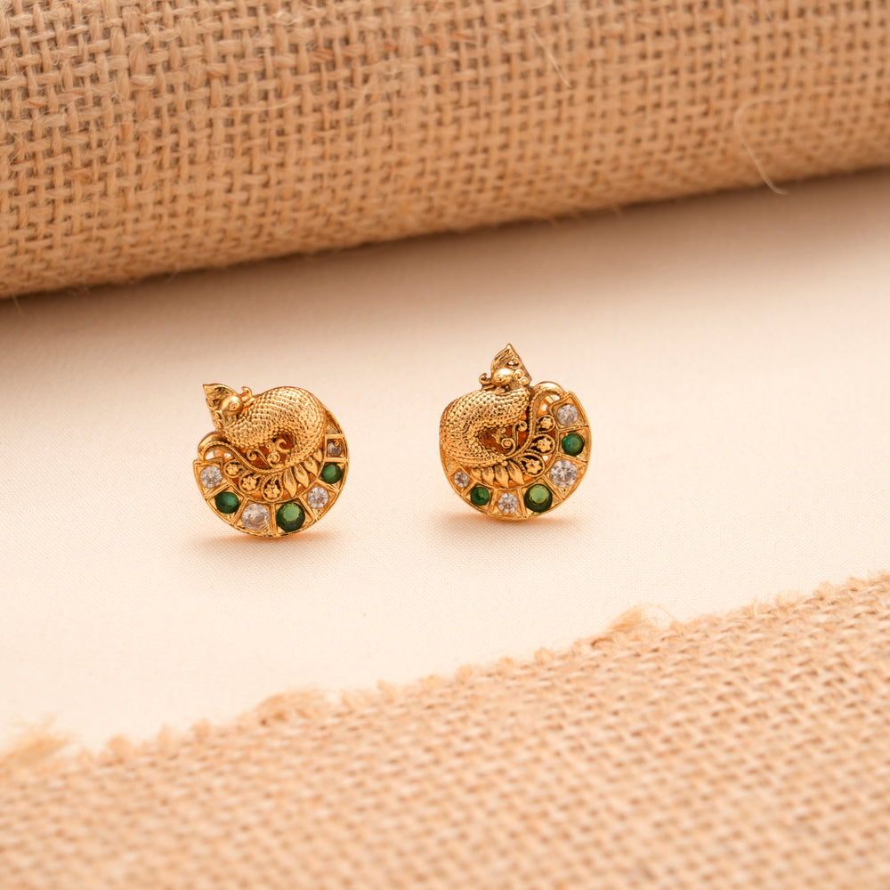 Golden Peacock Stud with Emerald Stones