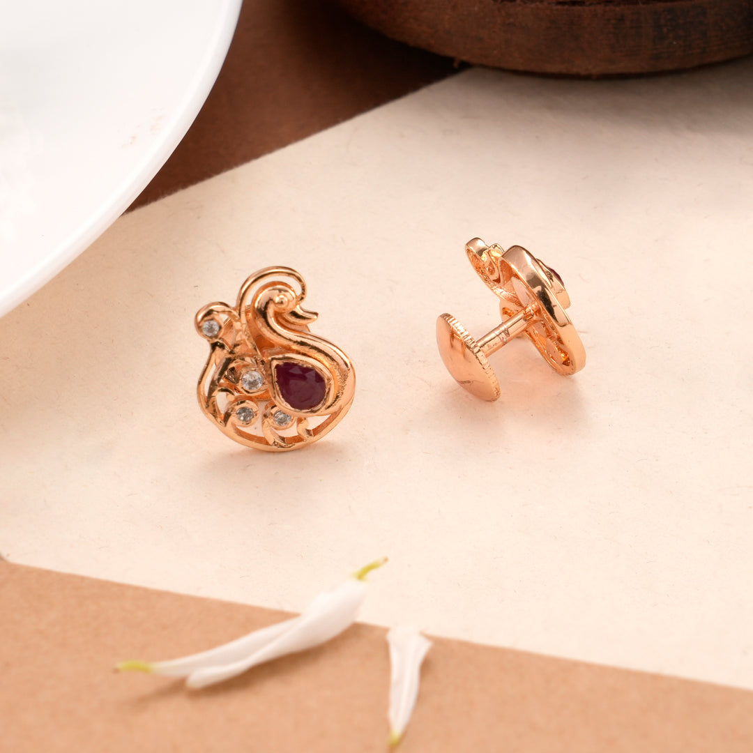 Modern Rose Gold Peacock Kundan Stud