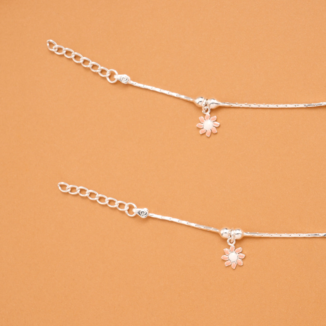 Multicolour Tri Floral Fancy Silver Baby Anklets