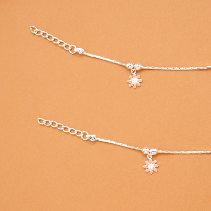 Multicolour Tri Floral Fancy Silver Baby Anklets