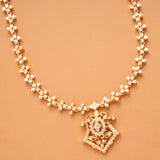 Elegant Flower Pot Design White Stone Golden Necklace