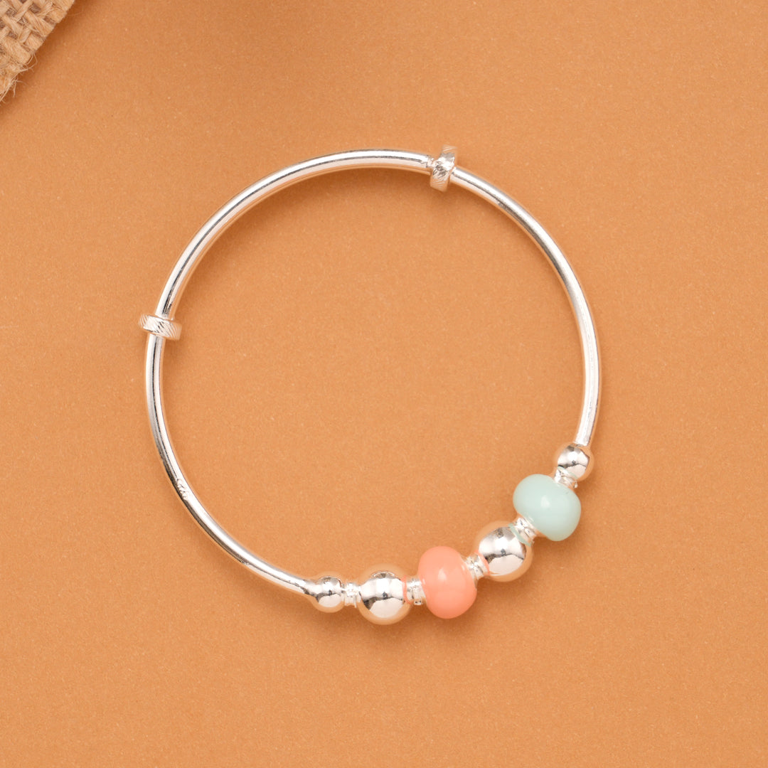 Mint Green & Peach Bead Baby Silver Bangle