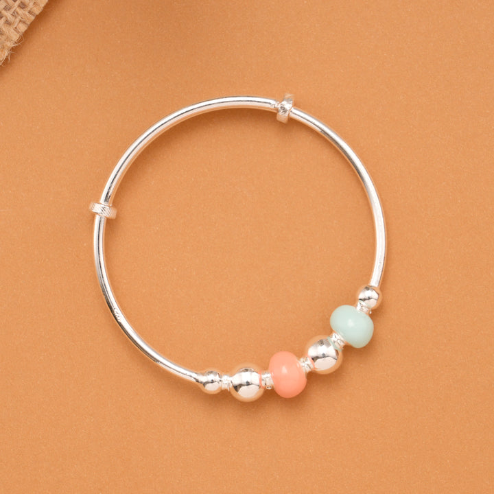 Mint Green & Peach Bead Baby Silver Bangle
