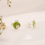 Green Enamel Panda Face Silver Stud