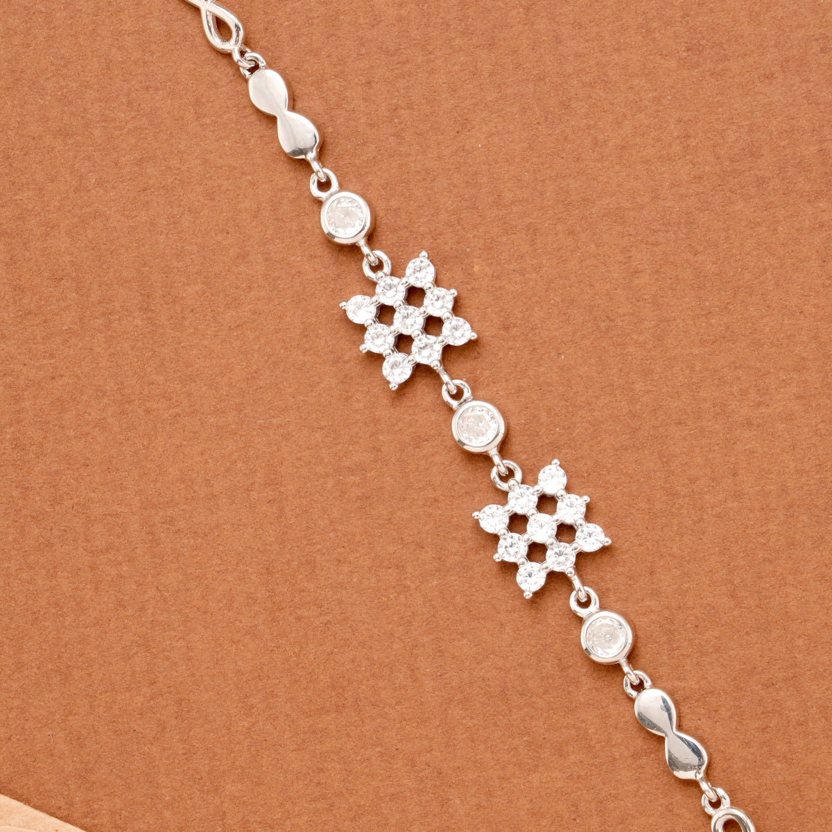 Square Floral White Stone Silver Bracelet