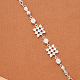 Square Floral White Stone Silver Bracelet