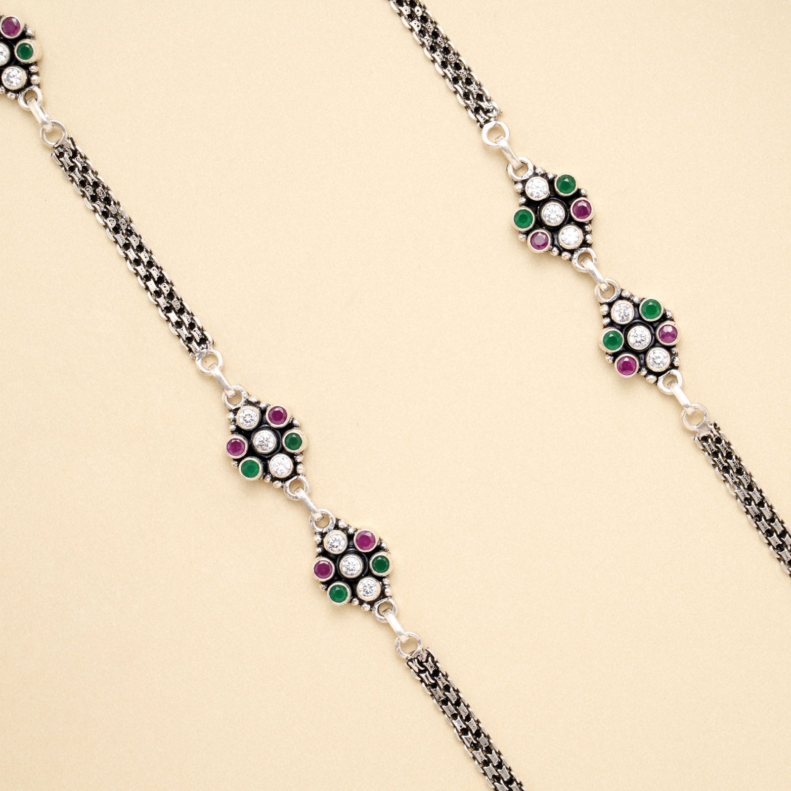 Dual Tone Leaf Antique Silver Anklet