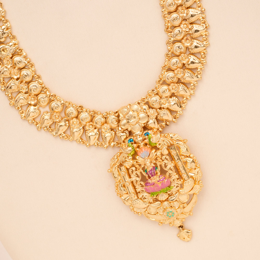Devi Lakshmi with peacock Gold Plated Necklace