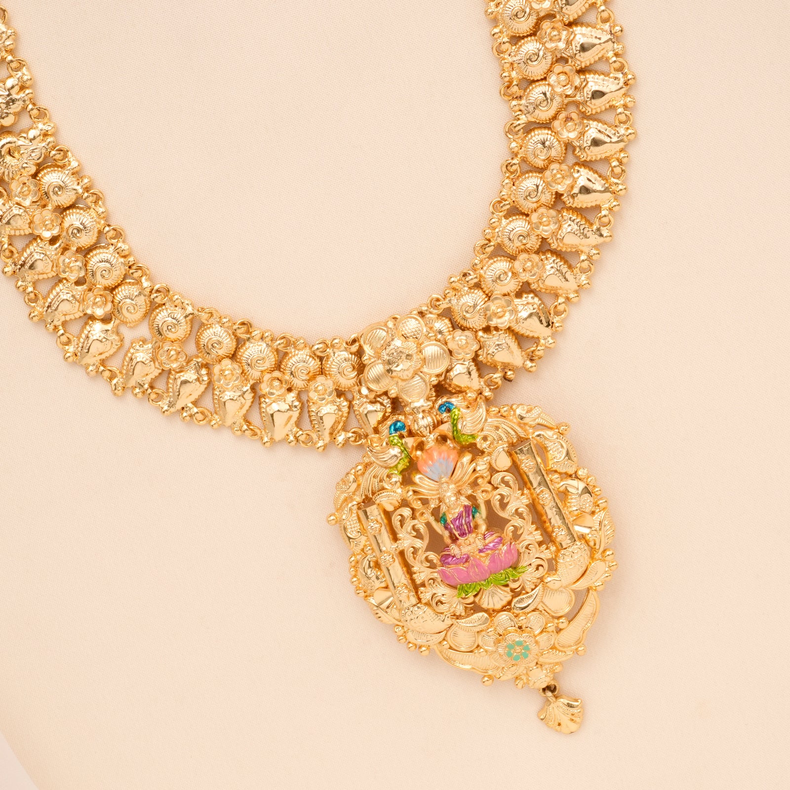 Devi Lakshmi with peacock Gold Plated Necklace