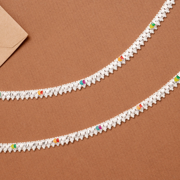 Signature Floral Pattern Silver Anklet