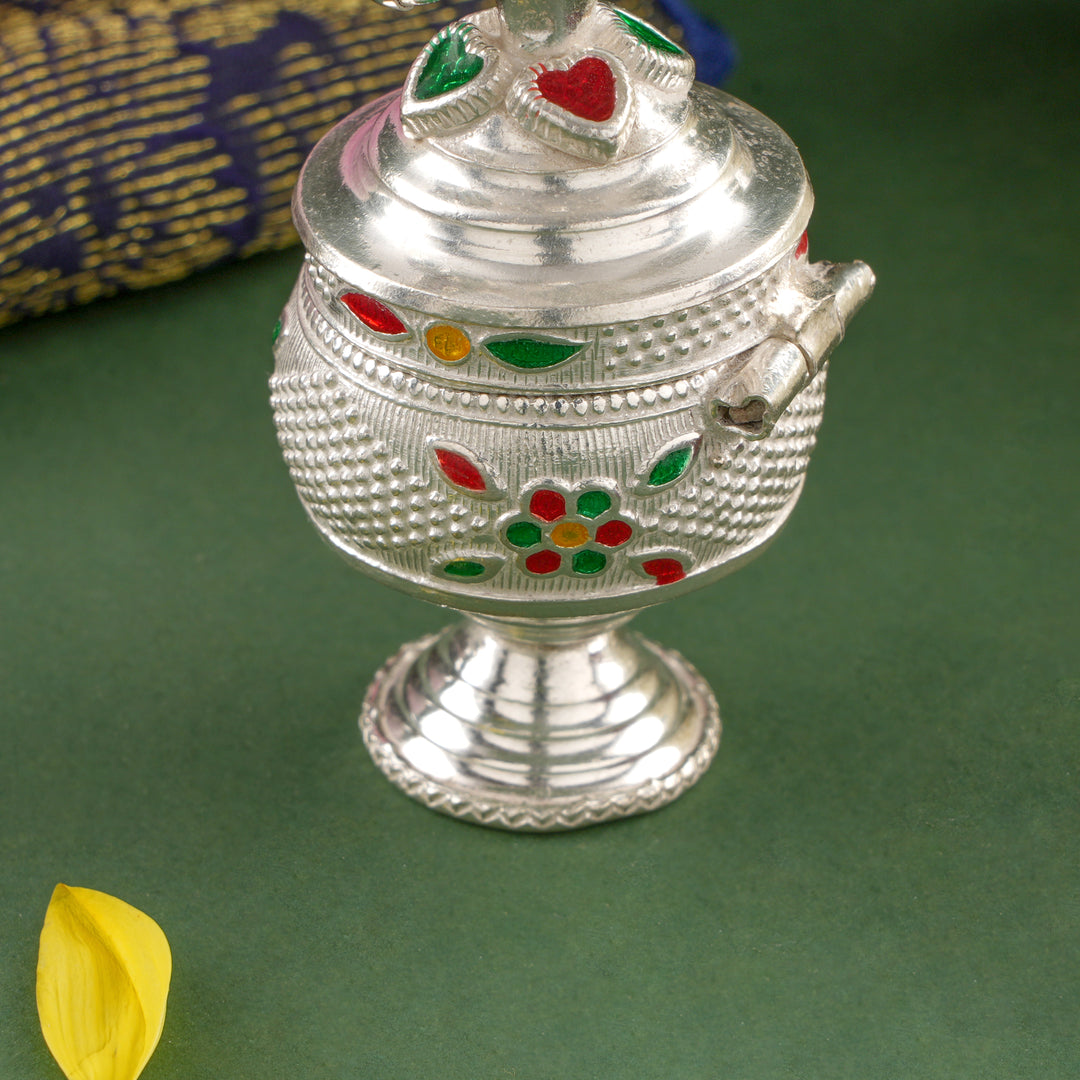 Elegant Peacock Design Silver Kumkum Box
