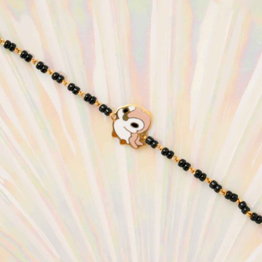 Cute Cuckoo Design Black Beads Gold Bracelet