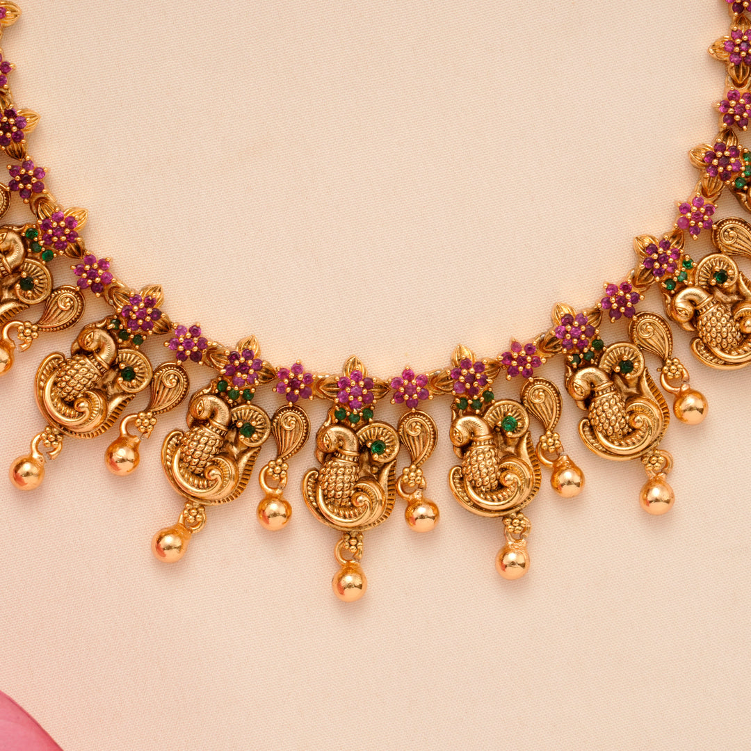 Traditional Peacock with Golden Drops Necklace