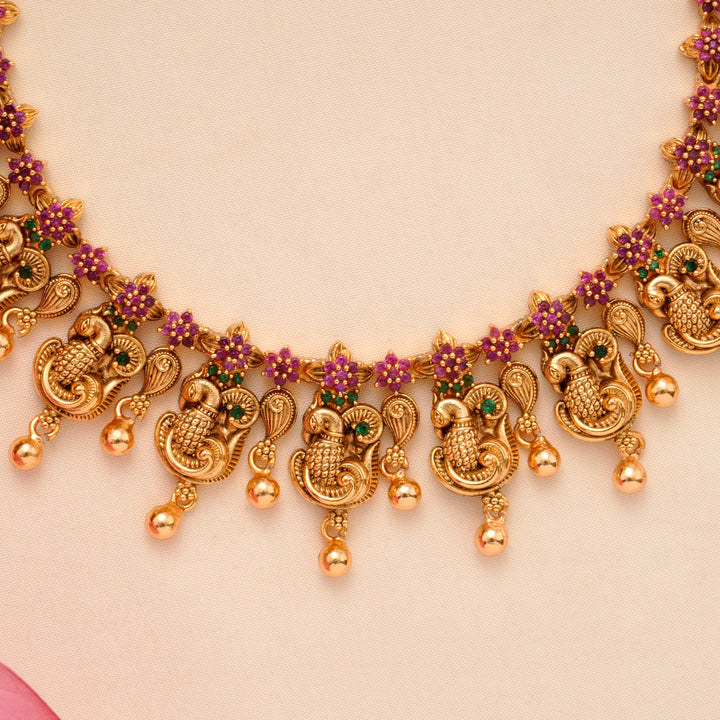 Traditional Peacock with Golden Drops Necklace