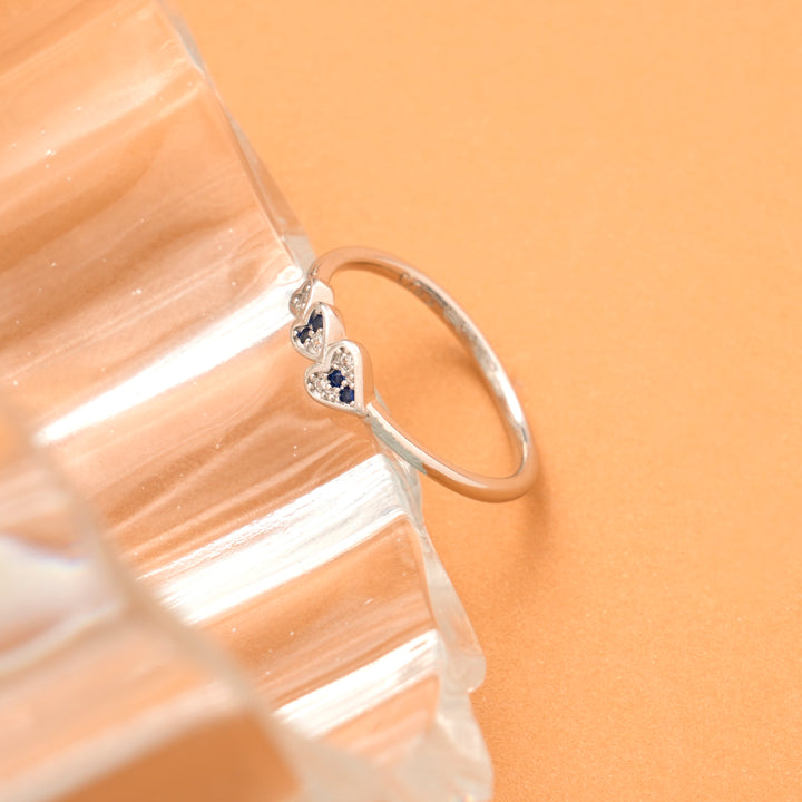 Triple Layer Heart with Blue Stone Silver Ring