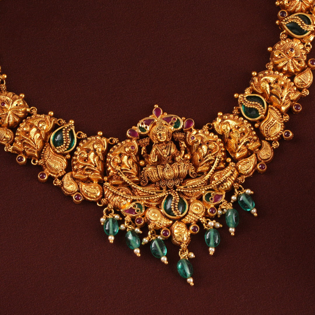 Nagas Lakshmi Green Beads Gold Necklace