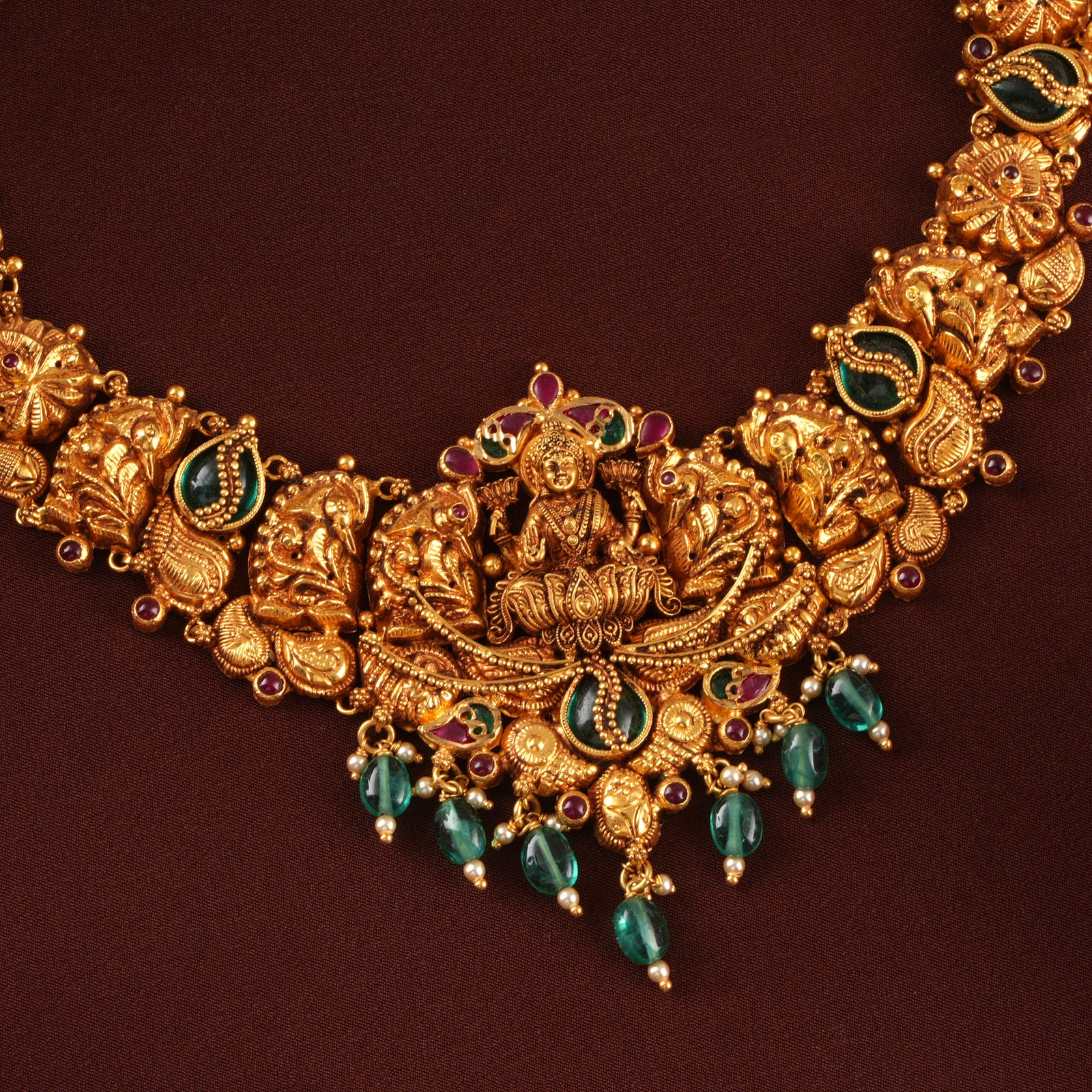 Nagas Lakshmi Green Beads Gold Necklace