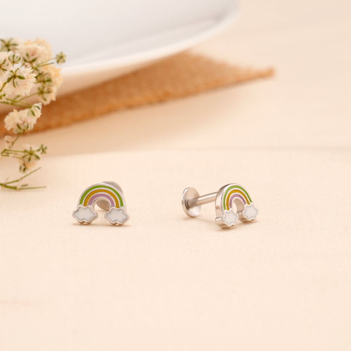 Rainbow Cloud Enamel Silver Stud