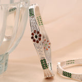 Blossom Red Design Silver Bangle