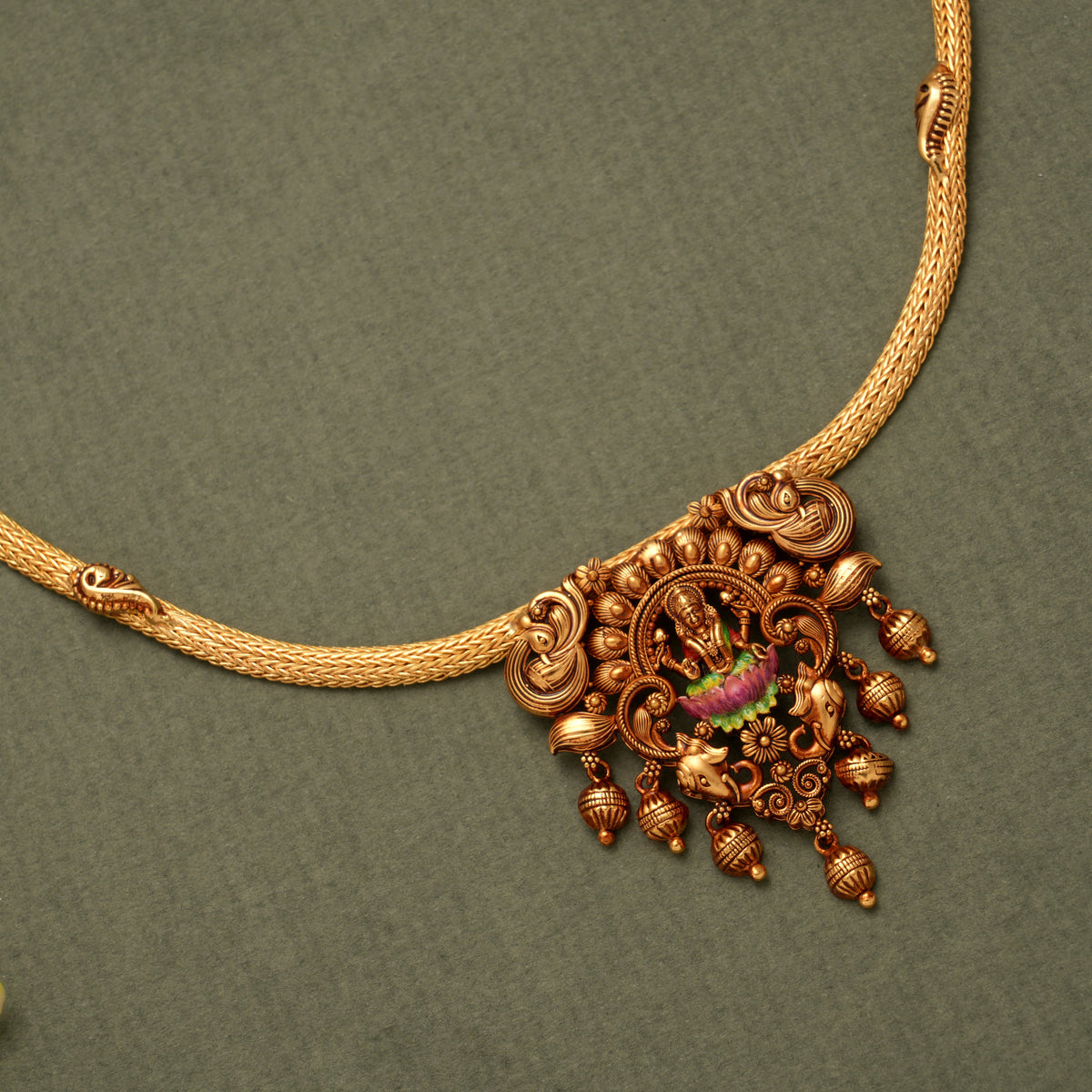 Blossom Gaja Lakshmi with Peacock Golden Necklace