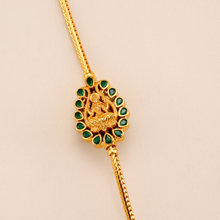 Leaf Emerald with Lakshmi Silver Mugappu Chain