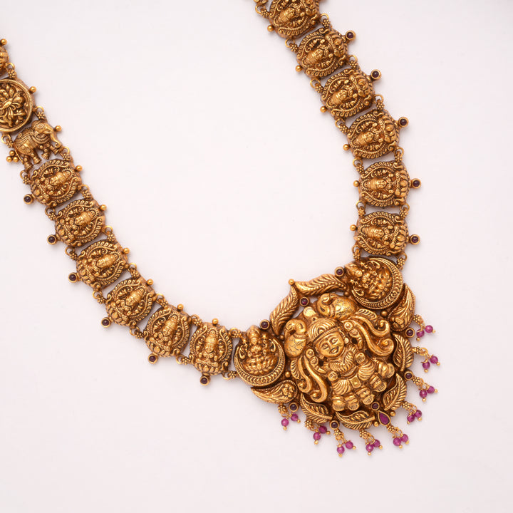 Ethnic Gaja Lakshmi with Peacock Drops Golden Haram