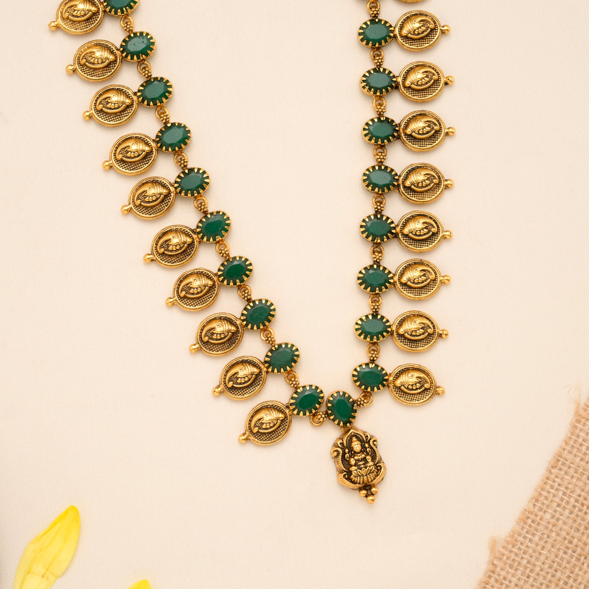 Divine Lakshmi with Ganesha Golden Mango Haram
