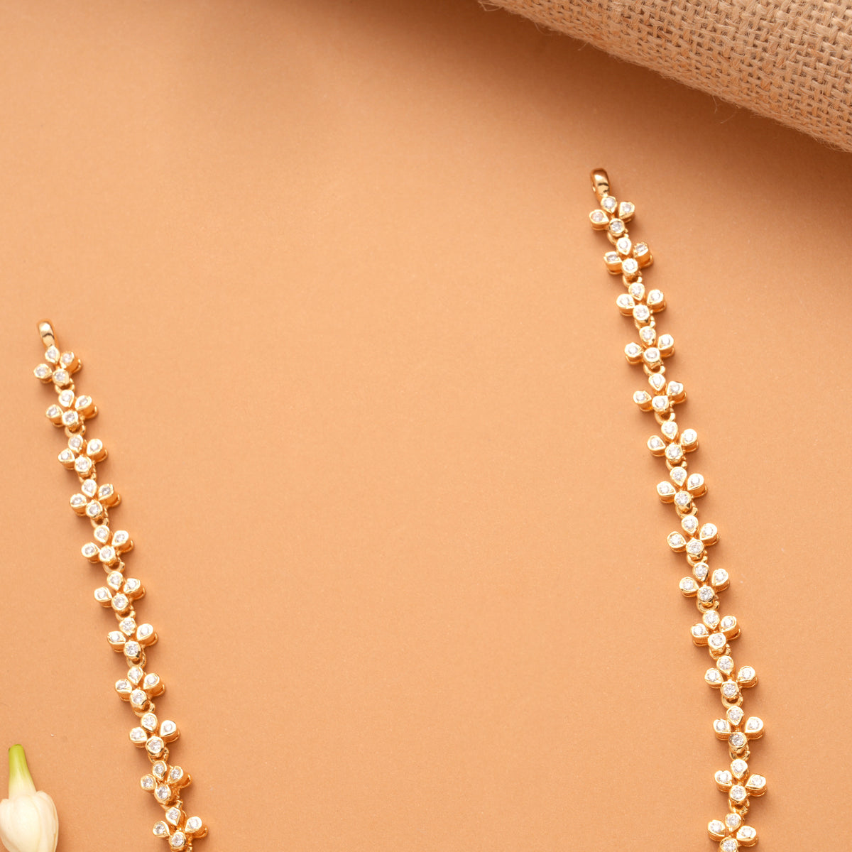Elegant Flower Pot Design White Stone Golden Necklace