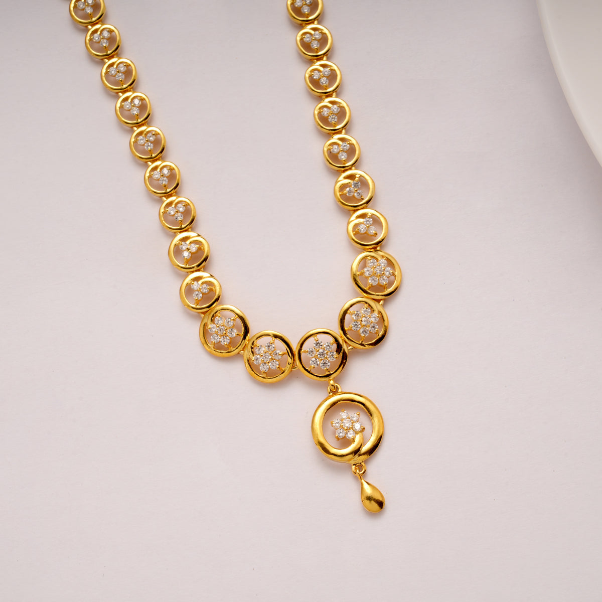 Seven Stone Crescent Golden Necklace Set
