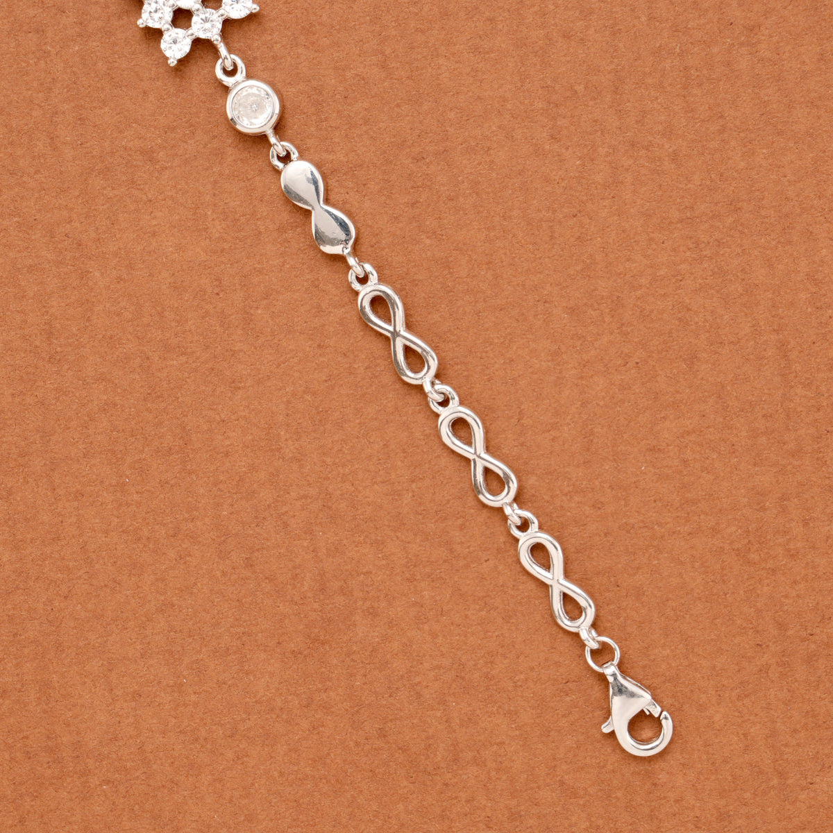 Square Floral White Stone Silver Bracelet