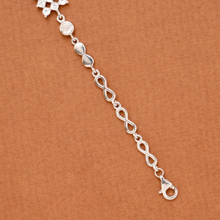 Square Floral White Stone Silver Bracelet