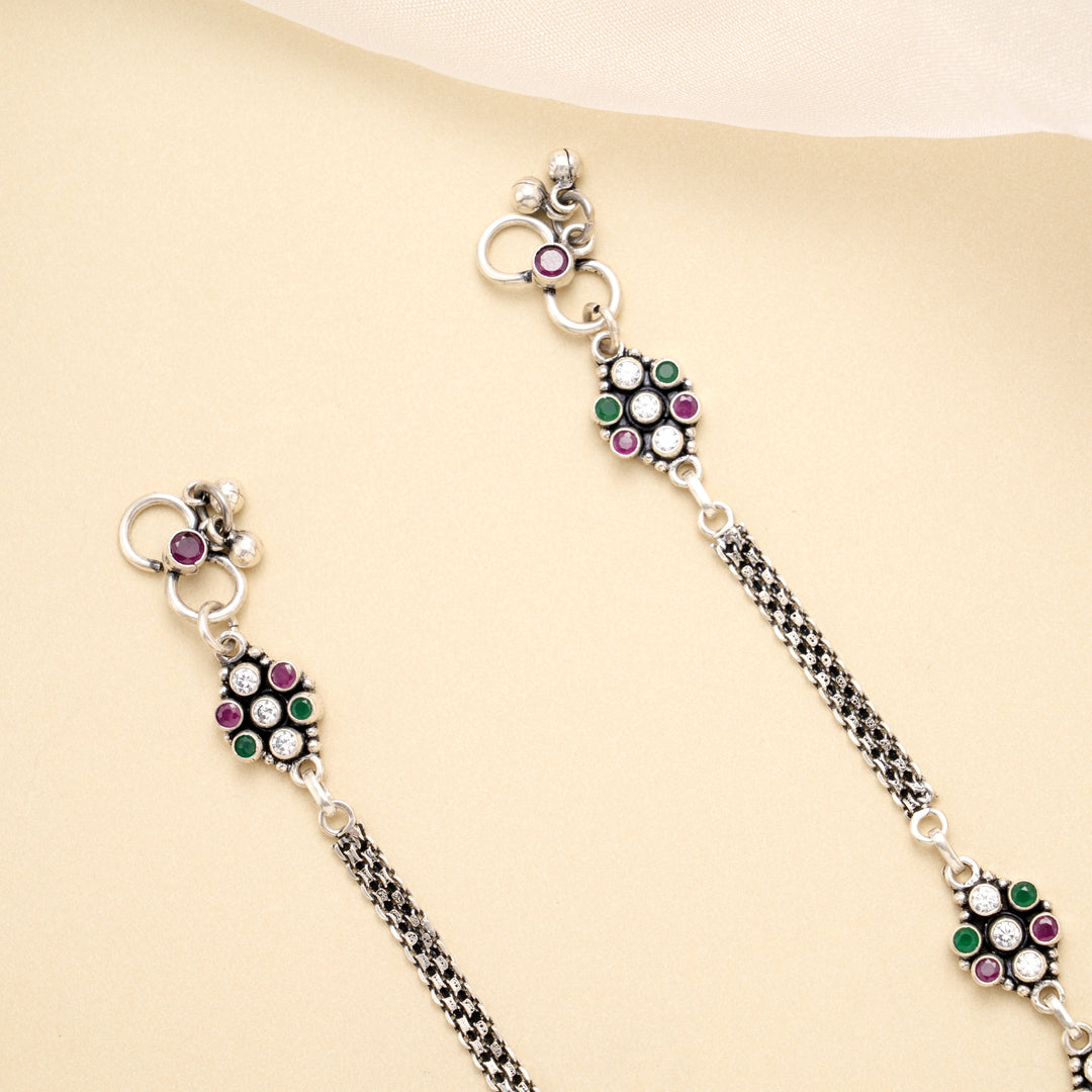 Dual Tone Leaf Antique Silver Anklet