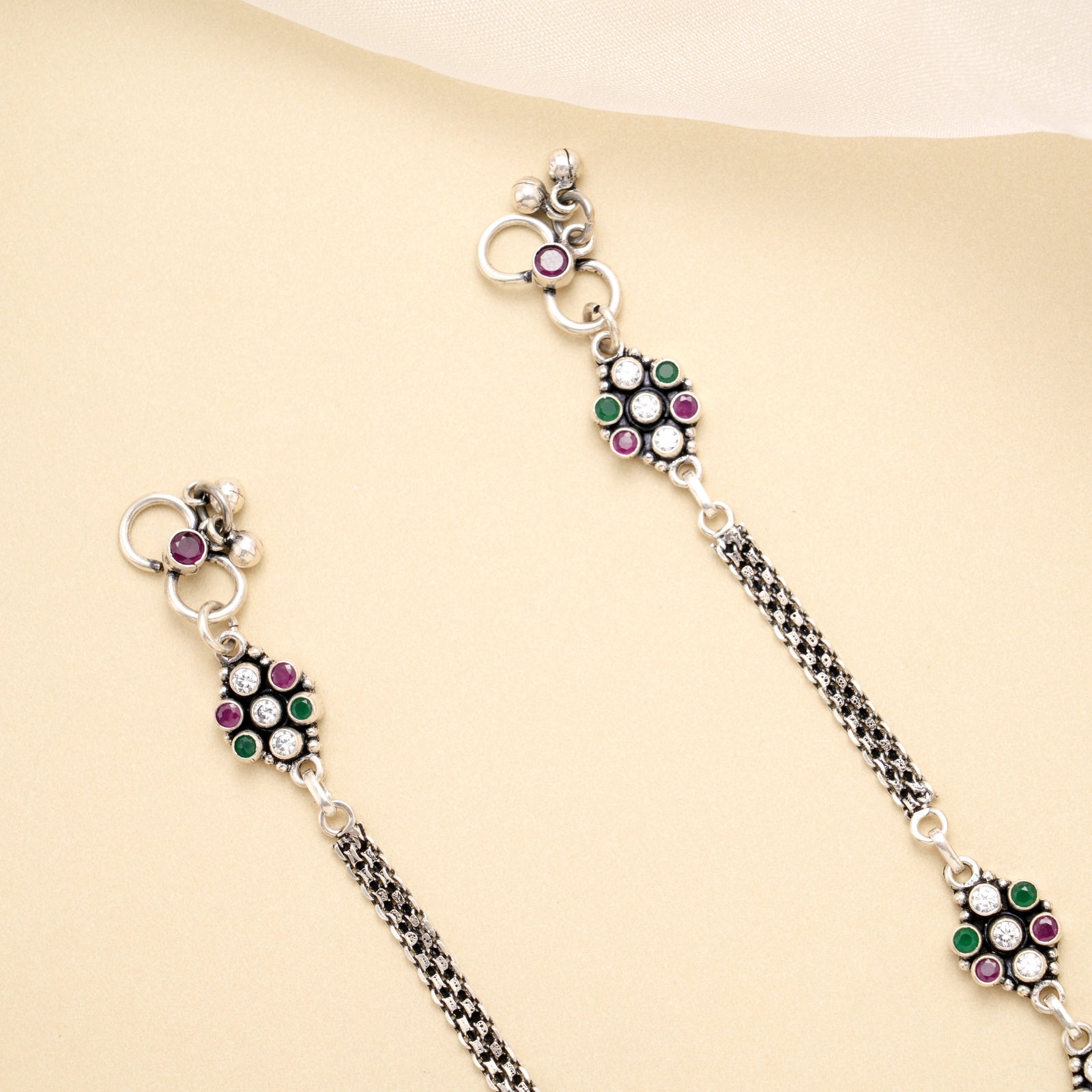 Dual Tone Leaf Antique Silver Anklet