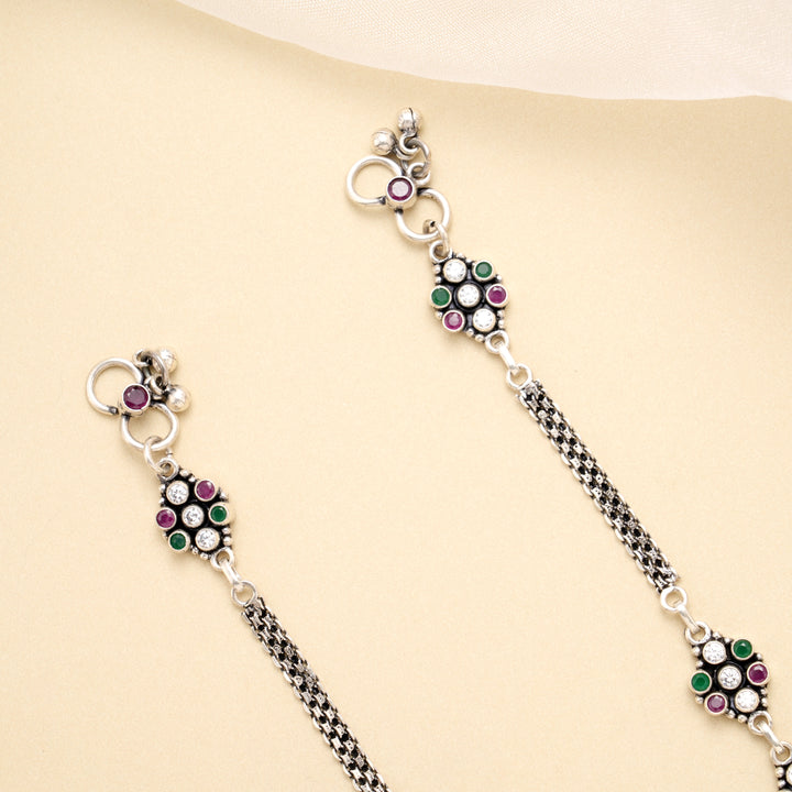 Dual Tone Leaf Antique Silver Anklet