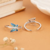Elegant Blue Enamel Butterfly Silver Toe Ring