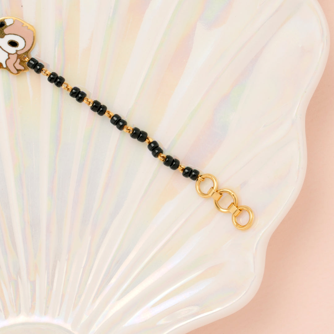 Cute Cuckoo Design Black Beads Gold Bracelet