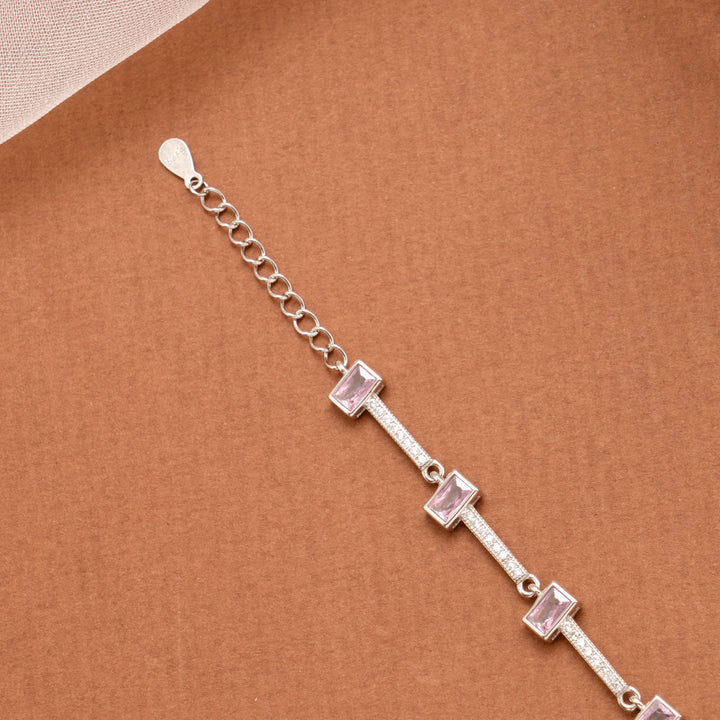Baby Pink Rectangular Stone Silver Women’s Bracelet