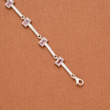Baby Pink Rectangular Stone Silver Women’s Bracelet