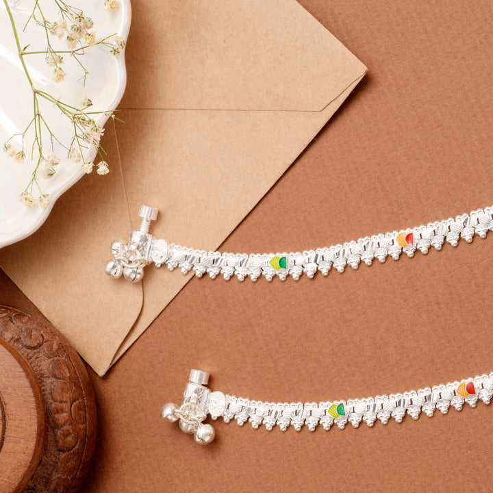 Signature Floral Pattern Silver Anklet