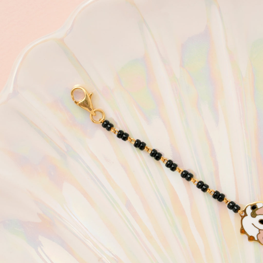 Cute Cuckoo Design Black Beads Gold Bracelet
