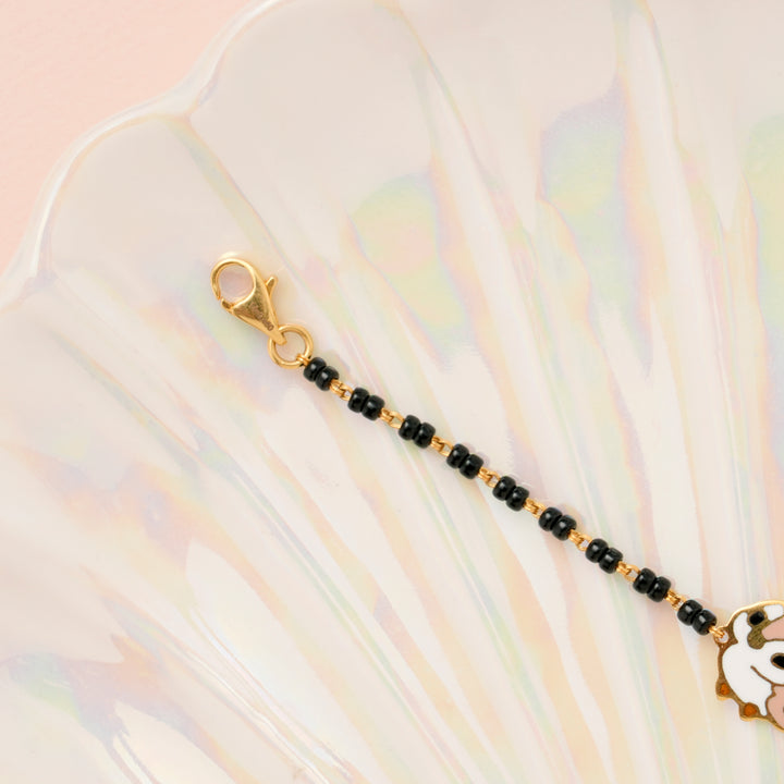 Cute Cuckoo Design Black Beads Gold Bracelet