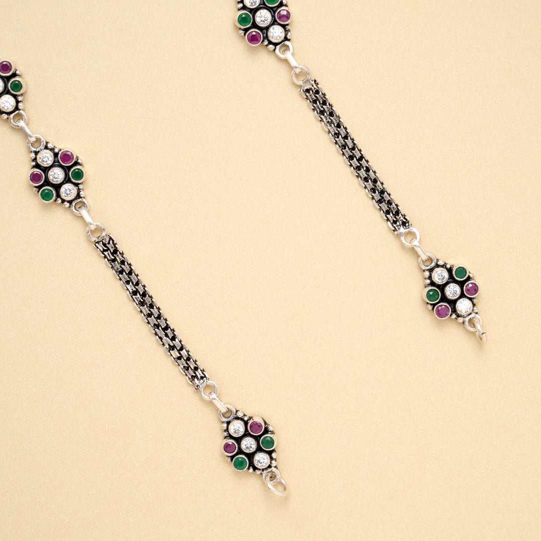 Dual Tone Leaf Antique Silver Anklet