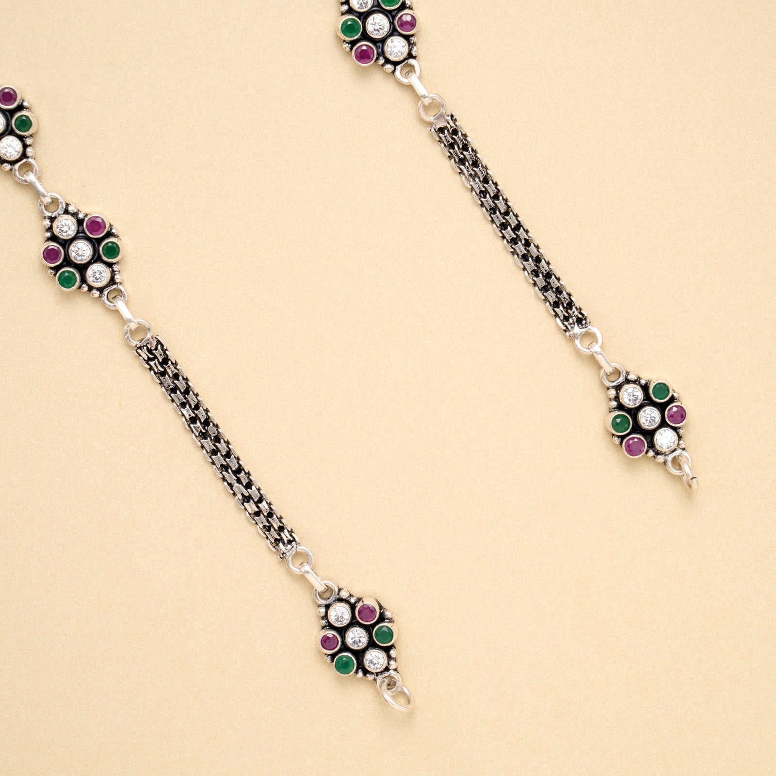 Dual Tone Leaf Antique Silver Anklet