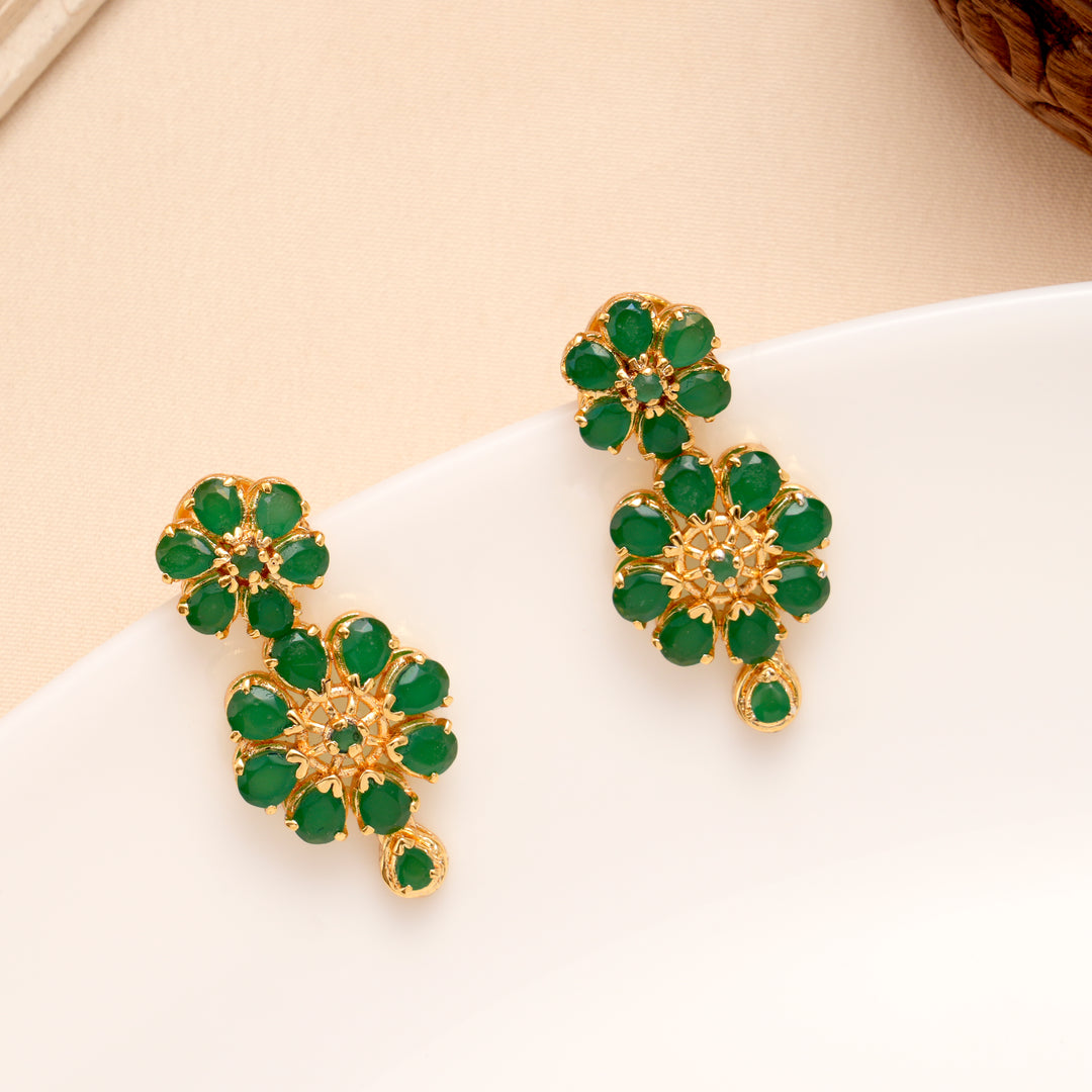Green Floral Drop Pendant Necklace Set