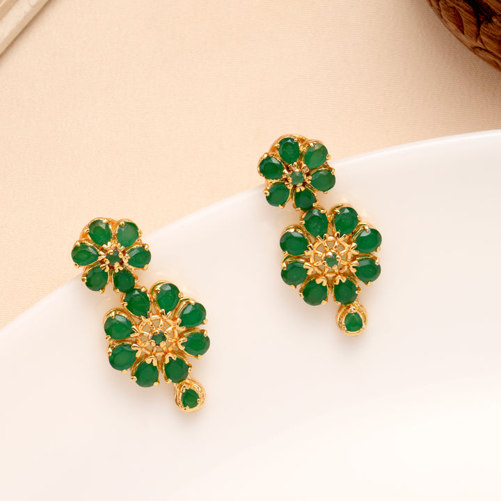 Green Floral Drop Pendant Necklace Set