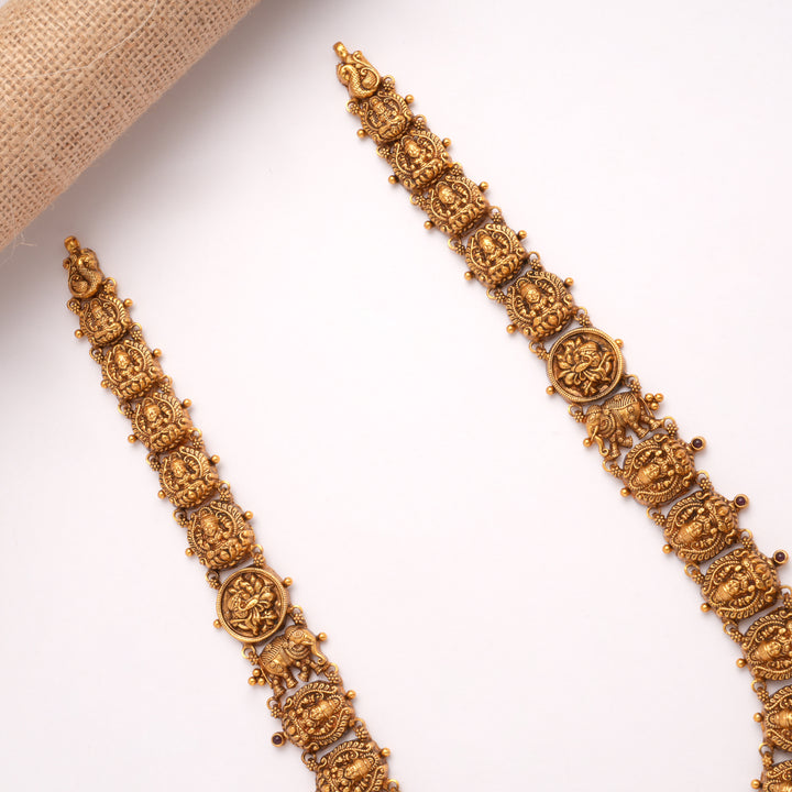 Ethnic Gaja Lakshmi with Peacock Drops Golden Haram