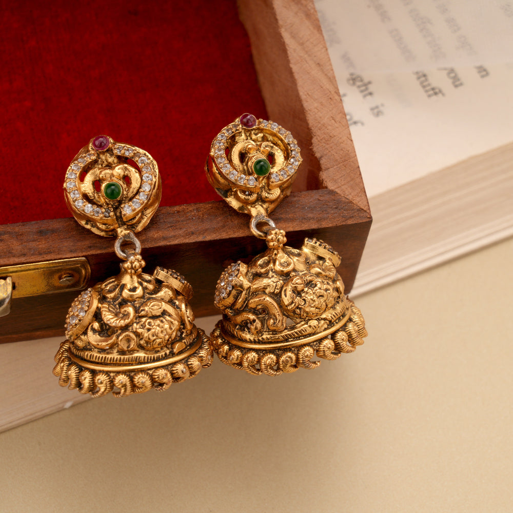Antique Temple Inspired Design Golden Jhumka