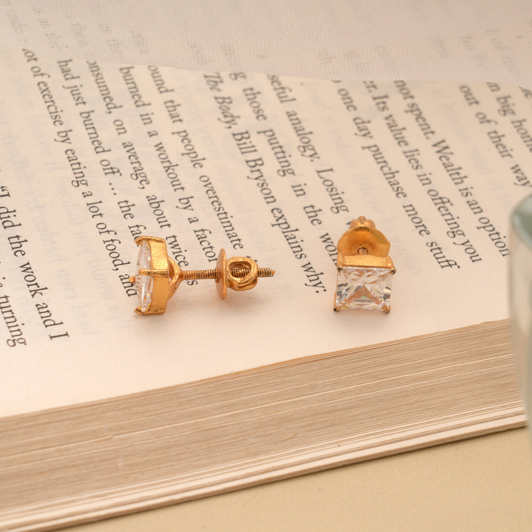 Beautiful Square Shaped Cubic Stone Golden Earring