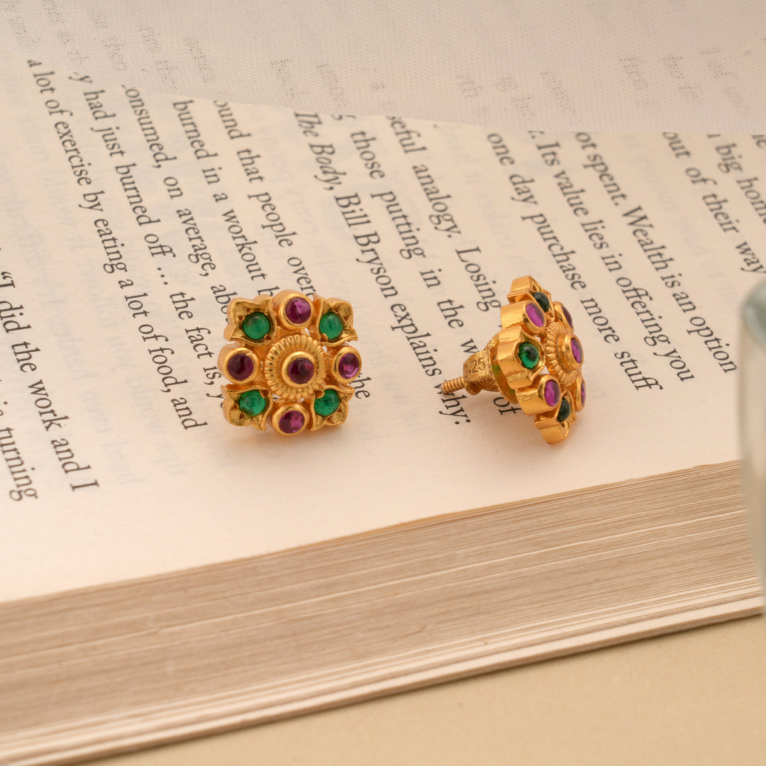Stylish Square Colourful Golden Stud